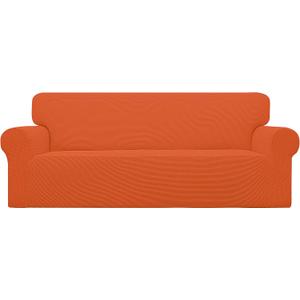 Easy-Going Stretch Sofa Slipcover 1-Piece Sofa Cover Furniture Protector Couch Soft with Elastic Bottom for Kids, Polyester Spandex Jacquard Fabric Small Checks (Sofa, Orange)
