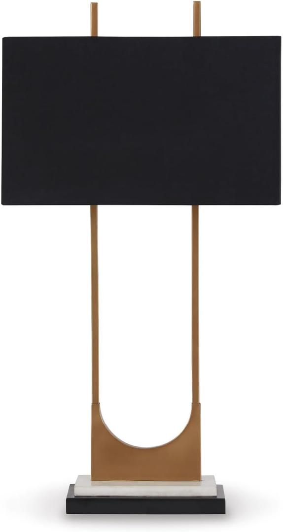 Signature Design by Ashley Malana 33" Contemporary Metal Table Lamp with Marble Base, Black & Brass