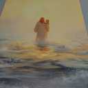 Jesus Carrying Little Girl Canvas Poster, Easter Christian Decor for Living Room Bedroom, Modern Christ Walking on Water Wall Art, Religious Gift, Unframed Nursery Decoration, 20x30 Inch