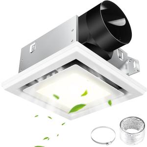 FEITON Bathroom Exhaust Fan with Light (3000K/4000K/5000K), Ceiling Mount, 110 CFM 1.0 Sones, Quiet Square Bath Fan Light Combo(Metal housing, 4 Inch Duct, Ceiling Opening Size: 7.6 x 7.3 Inches)