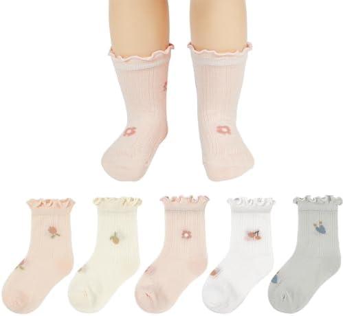 American Trends Baby Girls Toddler Anti Slip Non Socks Cotton Crew Socks, 6-12 Months