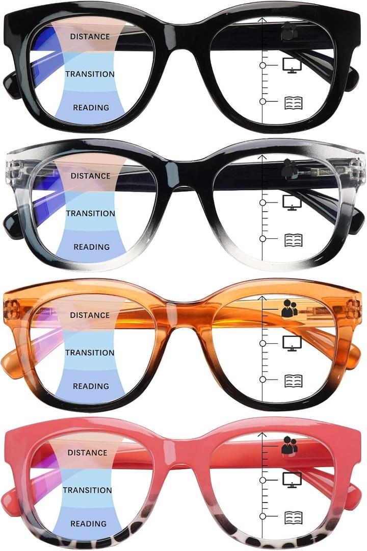 Progressive Multifocus Reading Glasses for Women,Blue Light Blocking Computer Readers with Spring Hinge