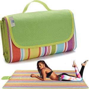 Beach Blanket Extra Large Picnic Blanket Outdoor Blanket Waterproof Sand Free Oversized Camping Mat Foldable Portable Handy Tote for Travel Sports Home Yoga Park Grass Lawn, 79"x57" (Colorful Line)