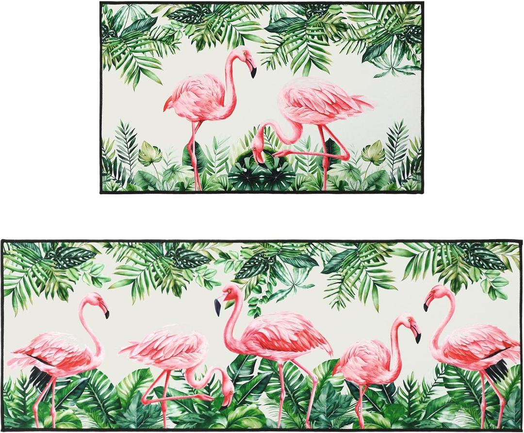 Bencailor 2 Pcs Kitchen Rugs and Mats Spring Summer Welcome Door Rugs Non Slip Washable Decorative Mats for Floor Door Home Bathroom Decor Gifts, 17 x 30 Inch and 17 x 47 Inch(Vivid Color,Nature)
