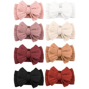 Niceye Handmade Baby Headbands Soft Stretchy Nylon Hair Bands with Bows for Newborn Infant Baby Toddler Girls (Wine Red)