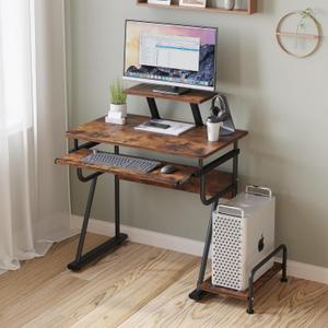 TigerDad Gaming/Computer Desk, Home Office Small Desk with Monitor Stand, Rustic Writing Desk, Dismountable Computer Tower Stand, Adjustable Storage Space, Modern Design Corner Table, 32 inches x 22 inches x 28 inches