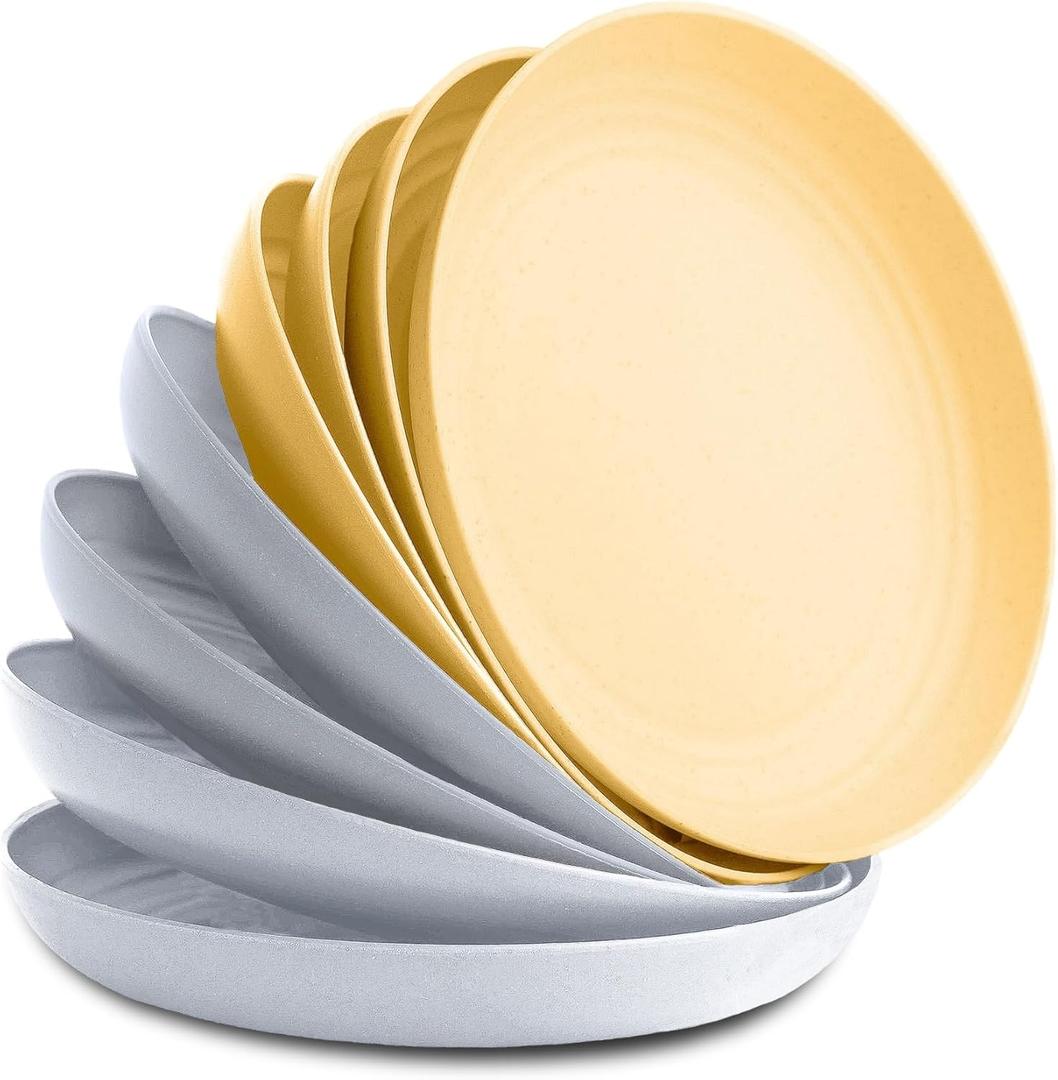 Nook Theory 8-Pack Reusable Wheat Straw Plates Set - Non Toxic and Non Plastic Dinner Plates for Kids and Adults, Lightweight Unbreakable Plate, Microwave Safe and Dishwasher Safe (Skylight 9")