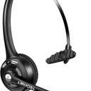 TECKNET Bluetooth Headset, Wireless Headset with Noise Canceling Microphone for Trucker, On-Ear Bluetooth Headphone with Mute Mic for Work (Black & White)