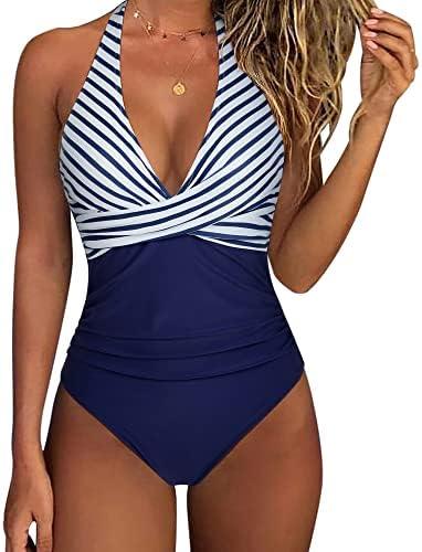 SUUKSESS Women Sexy Tummy Control One Piece Swimsuits Halter Push Up Bathing Suits Size Medium