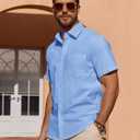 Alimens & Gentle Mens Short Sleeve Cotton Linen Texture Shirt Casual Untucked Button Down Lightweight Shirts Summer Beach (Blue, M)