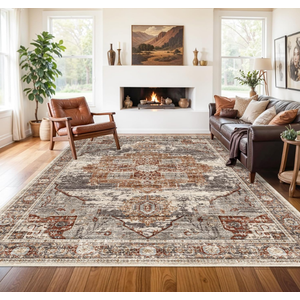 RUUGME Washable 8x10 Area Rugs - Large Rugs for Living Room Stain Resistant Carpet Vintage Rugs for Bedroom with Non Slip Backing Home Decor Floor Decoration Mat (8x10 Brick)
