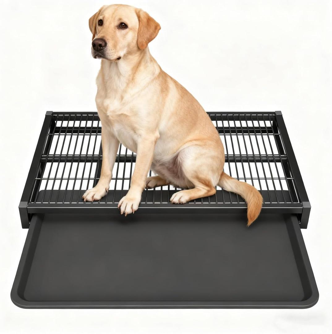 Indoor Dog Potty Toilet, Elevated Pee Pad Holder for All Breeds, Keeps Paws & Floors Clean, Ideal for Bedroom/Dorm, Rainy Days & Early Mornings/Late Nights (Black,M: 24.4 x 17.7 x 3.2 inch)