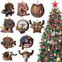 Patelai 40 Pcs Western Christmas Ornament Wooden Cowboy Ornaments for Christmas Tree Wooden Cowboy Saddle Hanging Decorations Western Theme Party Decor for Xmas Tree Farmhouse Home Decor