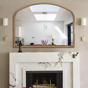 ironsmithn Gold Arched Mirror, 28"x36" Antique Mirrors with Beaded Frame, Classic Vintage Decorative Mirror, Marlowe Accent Mirrors for Mantel Fireplace Bedroom Bathroom Living Room Entryway