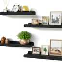 Love-KANKEI Black Floating Shelves for Wall Set of 4, Wood Wall Shelves with Lip,15.6 Inch Rustic Hanging Shelves for Bedroom Bathroom Living Room Kitchen Nursery Display