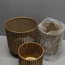 JHY DESIGN Set of 3 Plant Pots 10/8.5/7''H Metal Decoration Flower Pots with Hollow Design Large planters for Indoor & Outdoor Garden Home Balcony Railing Fence Plants(Gold)