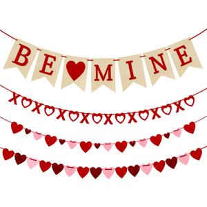 4Pcs Valentines Day Decorations Valentines Day Decor No DIY Required Handmade BE Mine Love Heart XO Garlands Banner for Home Wedding Party Anniversary