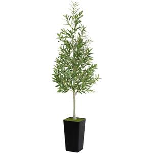 PeoDeco Artificial Faux Olive Tree 6ft Tall Realistic Fake Floor Green Silk House Potted Plants Large for Bedroom Living Room Home Office Decor Indoor Outdoor with Pot (Black)