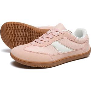 HSQ Women's Minimalist Barefoot Shoes | Zero Drop Sole | Wide Width Fashion Walking Sneaker (White Pink 162)