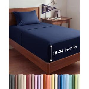 Extra Deep Twin XL Sheet Set - 3 Piece Breathable & Cooling Bed Sheets - Easily Fits 18 to 24 inch Mattress - Ultra Soft, Wrinkle & Fade Free w/ Extra Deep Pockets - Hotel Luxury Bedding - Navy Blue