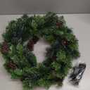 24 Inch Artificial Christmas Wreath with Red Berries,Pinecone,Pine Needles, 50 LED Lights with Timer,Battery Operated, Xmas Door Wreath for Indoor Outdoor Windows Wall Holiday Decor