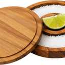 OVENTE Margarita Salt and Sugar Rimmer with Lid, Acacia Wood Glass Rimmer for Cocktail Drinks, Mess-Free Bar Salt Container, Bartender Tool for Coating Mojito, Bloody Mary and More, Brown AWCR616B