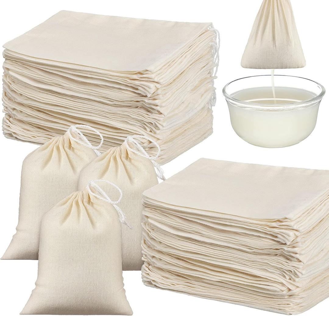 100 Pieces Cheesecloth Bags for Straining Reusable Tea Filter Muslin Bags Cold Brew Milk Tea Filter Strainer Cheese Clothes Cheese Clothbags for Office Kitchen Cooking (4 x 6 Inch)