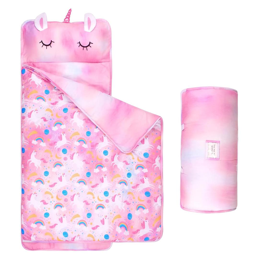Toddler Nap Mat with Removable Pillow and Blanket Dream Unicorns Kids Sleeping Bag with Pillow Reinforced Stitching Machine-Washable, Soft Nap Mats for Daycare, Travel, Camping 53"x21"