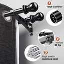 Double Curtain Rod 28-42 Inch, 1 Inch Heavy Duty Adjustable Drapery Rod Set with Brackets, Decorative Curtain Rod for Sheer,Blackout Curtains, for Kitchen Bedroom Living Room Windows -Black