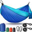 Camping Hammock Lightweight, Portable Hammocks Parachute Hammock with Two Tree Straps, Single or Double Travel Swing Nylon Camp Hammocks, Outdoor Essentials for Beach Backpacking Hiking, Blue