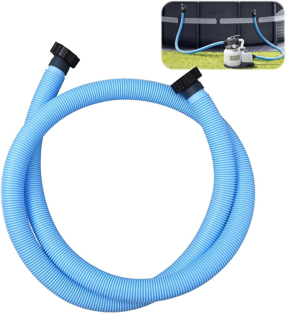 Frienda 10 ft Swimming Pool Replacement Hose - 1.5" Diameter Plastic Above Ground Hose Replacement Accessory for Home, Swimming Pool, Filter Pump, Saltwater Systems(Light Blue, Black)