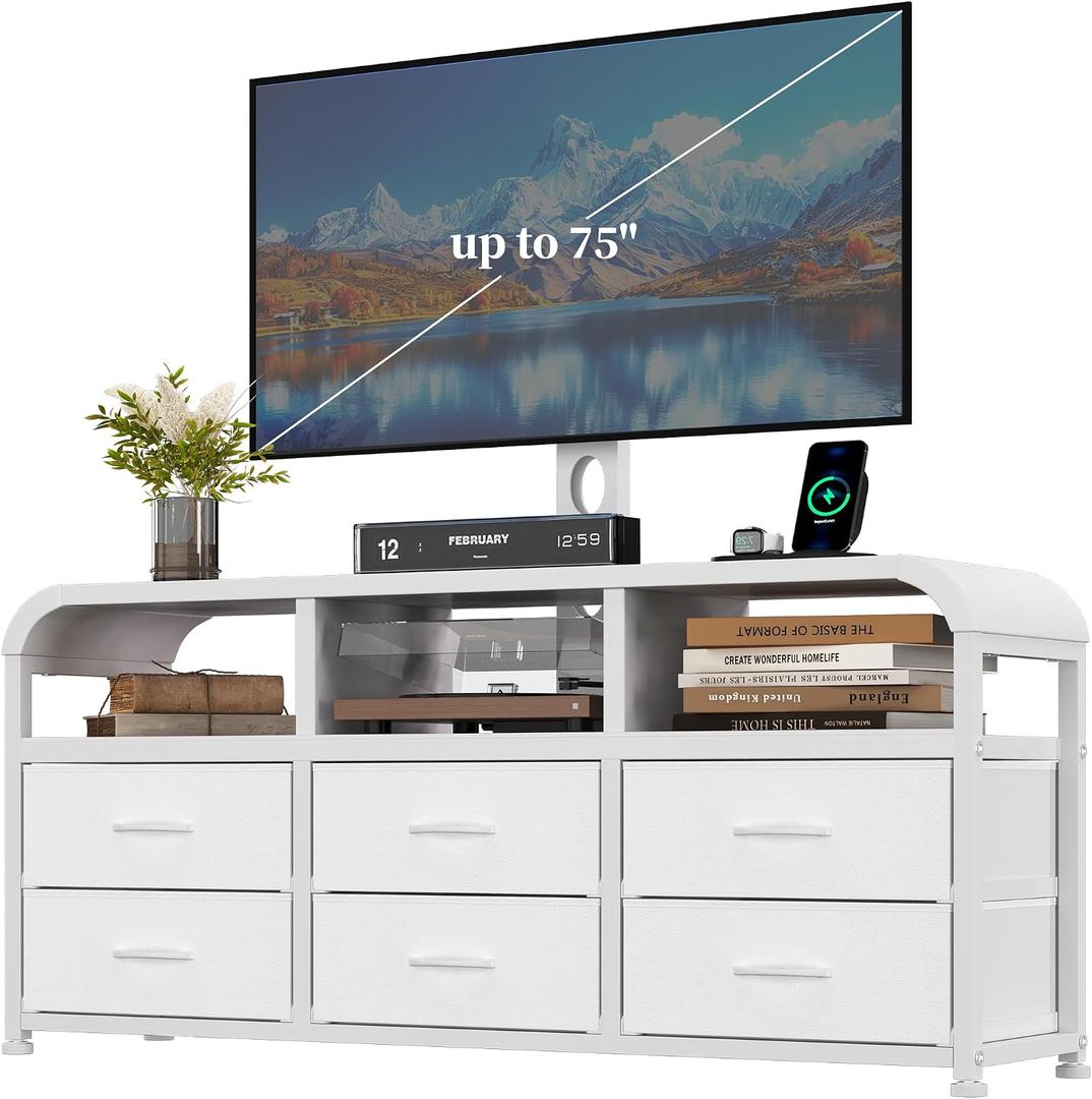 LIVEHOM TV Stand with Mount, 6 Drawer TV Dresser for up to 75" Television, 11.41"D x 43.3"W x 46.45"H