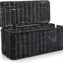 Handmade Cable Management Box Black, Imitation Rattan Cord Organizer Cord Hider Box, Desk Cord Management Box to Hide Cords and Power Strip L12.5 W5.2 H5.5