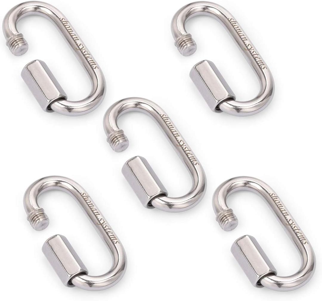 SHONAN Heavy Duty Marine Chain Quick Links, Stainless Steel Chain Connectors, Corrosion Resistant Locking Carabiners (2.3 Inch, 5 Pack)