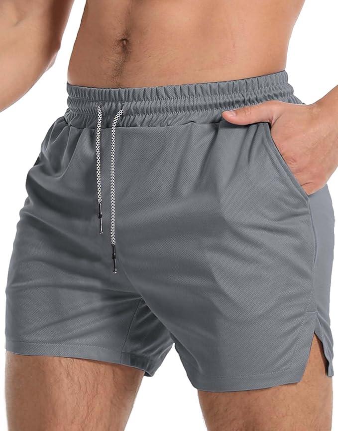 Aolesy Men's Gym Workout Shorts 5 Inch Lightweight Bodybuilding Athletic Shorts Running Training with Zipper Pockets & Towel Loop, 2XL