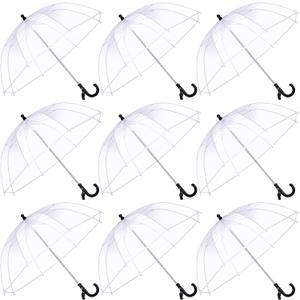 Kacctyen 9 Pcs Kids Clear Umbrella Pack Transparent Bubble Umbrella with Easy Grip Handle Dome Windproof Stick Umbrellas with Whistle for Toddler Boys and Girl Ages 3-7 Photoshoot Wedding