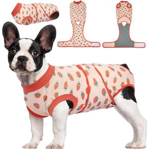 Kuoser Dog Recovery Suit for Female Male Dogs, Post-Surgery Bodysuit for Spay Neuter, Dog Onesie After Surgery, Anti-Licking Pet Surgical Recovery Suit, PinkStrawberry S (S (Back:11.4-13.4'', Weight:7-15 LB))