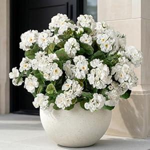 4PCS Fake Flower Artificial Geranium,Artificial Flowers for Outdoors, Geraniums Artificial Flowers Realistic,Artificial Geraniums for Outdoors Fake Plant Decoration(White) 14.4"