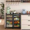 4-Tier Fruit Vegetable Storage Cart - Kitchen Organizer and Storage Cart with Wheels, Wooden Top Metal Wire Fruit Vegetable Rack Stand with Drawers to Storage Cans Snacks for Kitchen(Patent Pending)