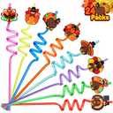 24Pcs Thanksgiving Party Favors Drinking Straws, Thanksgiving Turkey Straws Thanksgiving Party Decorations Supplies Friendsgiving Crazy Silly Straws Fall Thanksgiving Party Favors
