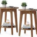 VASAGLE MAEZO Collection - Set of 2 Side Tables, 2-Tier Small Round End Tables, Nightstands with Tapered Legs, Curved Transitions, for Small Spaces, Living Room, Bedroom, Rustic Walnut ULET289K01