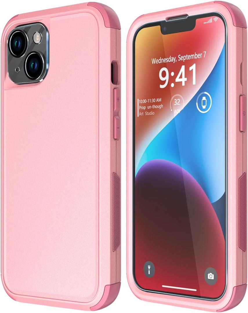 Diverbox for iPhone 14 Case [Shockproof] [Dropproof] [Tempered Glass Screen + Camera Lens Protector],Heavy Duty Protection Phone Case Cover for Apple iPhone 14 (Pink)