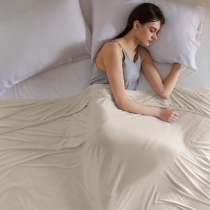 Bedsure Beige Cooling Blanket Queen Size for Hot Sleepers - Summer Cold Blanket for Queen Size Bed with Rayon Derived from Bamboo, Ice Cool Cold Arc-Chill Thin Summer Bedding Essentials, 90x90