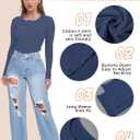 Long Sleeve Shirts for Women, Casual Solid Henley Tops Button Down Shirts, V Neck Blouses Basic Ribbed Knit Shirts for Party (Blue, XL)