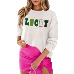 SELINK Women's Valentines Sweater Crew Neck XOXO Heart Print Casual Long Sleeve Pullover Tops Sweaters (White, M)