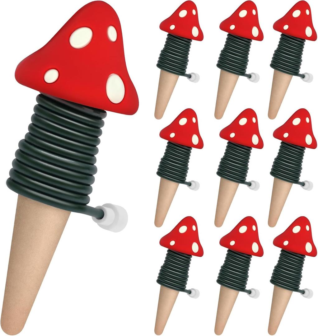 BYDOLL Plant Self-Watering Stakes Automatic Watering Terracotta Spikes for Indoor Outdoor Plants,Houseplant Mushroom Insert Devices for Vacation use,Bonsai Drip Irrigation System (10 Pack) (Standard)