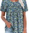 WIHOLL Womens Tops Short Sleeve T Shirts Pleated Dressy Casual Round Neck Summer Clothes Outfits Blouses Loose Fit (Large)