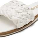 DREAM PAIRS Women's Square Open Toe Slide Sandals Cute Slip on Braided Slides Flat Sandals for Summer (12, White/Weave)