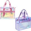 Iridescent Beach Bag, 2Pcs Large Clear Jelly Tote Bag for Women | Jelly Beach Bag, Purple & Pink, Waterproof & Sandproof, Zipper&Snap, Gym Pool Swim Bag Cruise Beach Essential for Family 2026