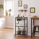 TUTOTAK Bar Cart, Home Bar Serving Cart with 3-Tier Mirrored Shelf, Drink Cart, Mobile Kitchen Shelf with Wine Rack, Rolling Beverage Cart, Black BC01BK033, 3 tier17"W)